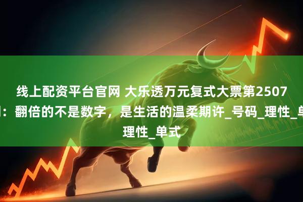 线上配资平台官网 大乐透万元复式大票第25073期：翻倍的不是数字，是生活的温柔期许_号码_理性_单式